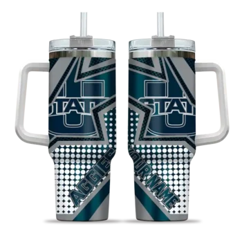 customized utah state aggies arrow burst navy curved tumbler best selling.webp