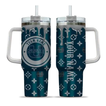 customized utah state aggies bullseye drips navy curved tumbler best selling.webp