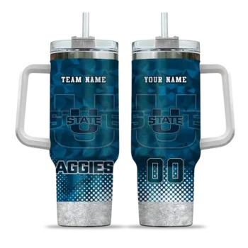 customized utah state aggies geometric prism navy curved tumbler best selling.webp
