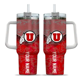 customized utah utes chevron stripe red curved tumbler best selling.webp