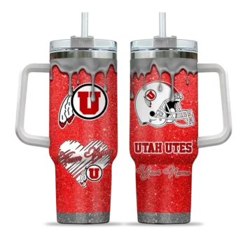 customized utah utes heart helmet motif red curved tumbler best selling.webp