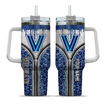 customized villanova wildcats leopard zipper navy curved tumbler best selling.webp