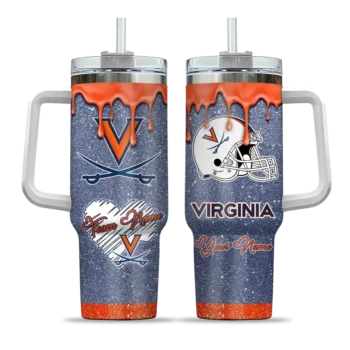customized virginia cavaliers heart helmet motif blue curved tumbler best selling.webp