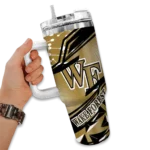 customized wake forest demon deacons abstract paths gold curved tumbler best selling.webp