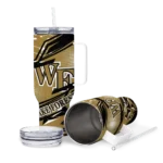 customized wake forest demon deacons abstract paths gold curved tumbler best selling.webp