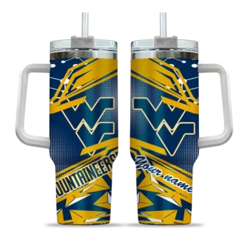 customized west virginia mountaineers abstract paths blue curved tumbler best selling.webp