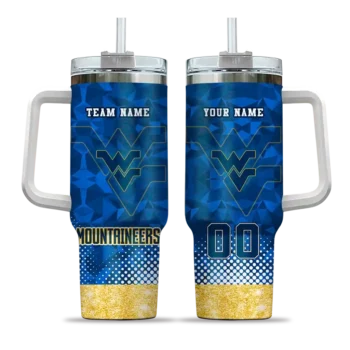 customized west virginia mountaineers geometric prism blue curved tumbler best selling.webp