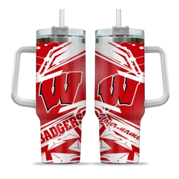 customized wisconsin badgers abstract paths red curved tumbler best selling.webp