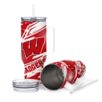 customized wisconsin badgers abstract paths red curved tumbler best selling.webp