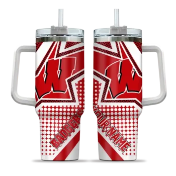 customized wisconsin badgers arrow burst red curved tumbler best selling.webp