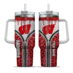 customized wisconsin badgers leopard zipper red curved tumbler best selling.webp