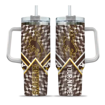 customized wyoming cowboys chevron angle brown curved tumbler best selling.webp