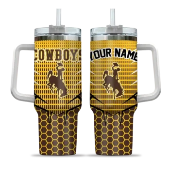 customized wyoming cowboys hex texture brown curved tumbler best selling.webp
