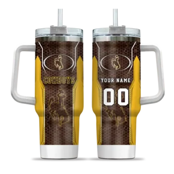 customized wyoming cowboys hexagon armor brown curved tumbler best selling.webp