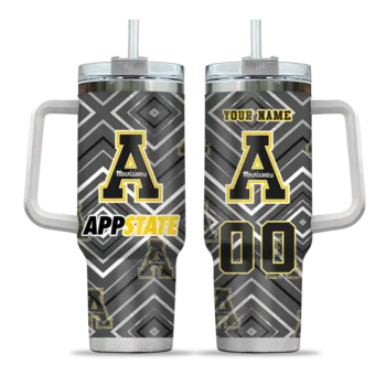 personalized appalachian state mountaineers bold diamonds black curved tumbler best selling.webp