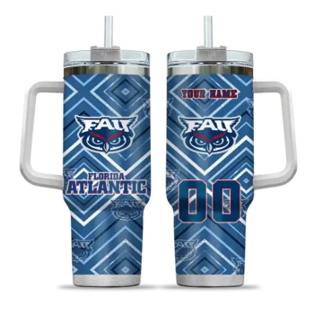 personalized florida atlantic owls bold diamonds blue curved tumbler best selling.webp