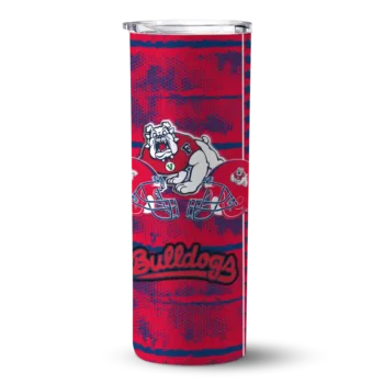 personalized fresno state bulldogs chevron patch red skinny tumbler best selling.webp