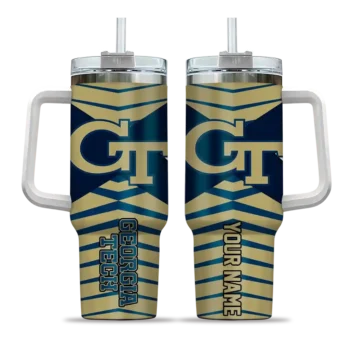 personalized georgia tech yellow jackets chevron layers gold curved tumbler best selling.webp