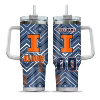 personalized illinois fighting illini bold diamonds blue curved tumbler best selling.webp
