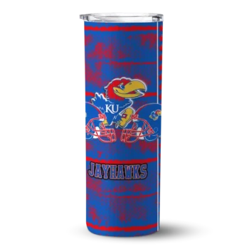 personalized kansas jayhawks chevron patch blue skinny tumbler best selling.webp