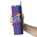 personalized kansas jayhawks chevron patch blue skinny tumbler best selling.webp