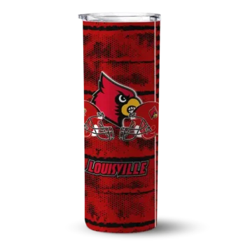 personalized louisville cardinals chevron patch red skinny tumbler best selling.webp