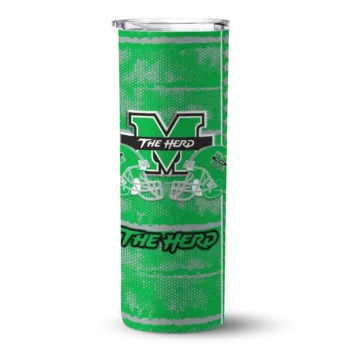 personalized marshall thundering herd chevron patch green skinny tumbler best selling.webp