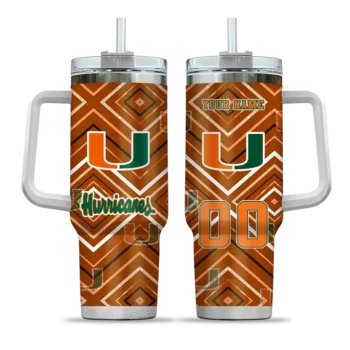 personalized miami hurricanes bold diamonds orange curved tumbler best selling.webp