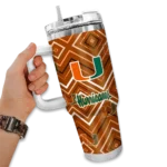 personalized miami hurricanes bold diamonds orange curved tumbler best selling.webp