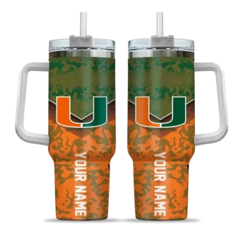 personalized miami hurricanes chevron stripe orange curved tumbler best selling.webp