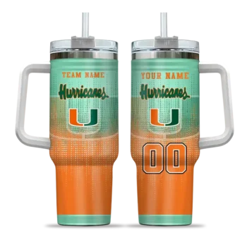 personalized miami hurricanes gradient dots orange curved tumbler best selling.webp