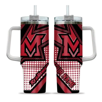 personalized miami redhawks arrow burst red curved tumbler best selling.webp