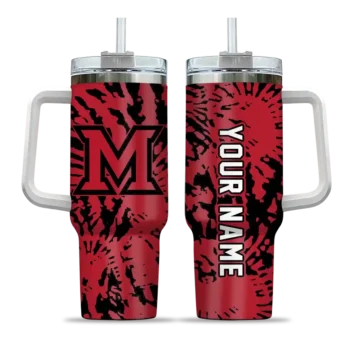 personalized miami redhawks burst swirl red curved tumbler best selling.webp