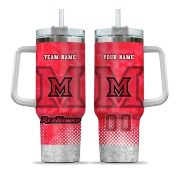 personalized miami redhawks geometric prism red curved tumbler best selling.webp