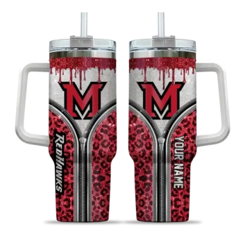 personalized miami redhawks leopard zipper red curved tumbler best selling.webp
