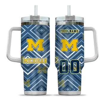 personalized michigan wolverines bold diamonds blue curved tumbler best selling.webp