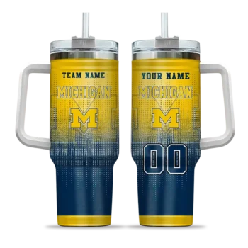 personalized michigan wolverines gradient dots blue curved tumbler best selling.webp