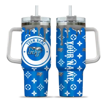 personalized middle tennessee blue raiders bullseye drips blue curved tumbler best selling.webp