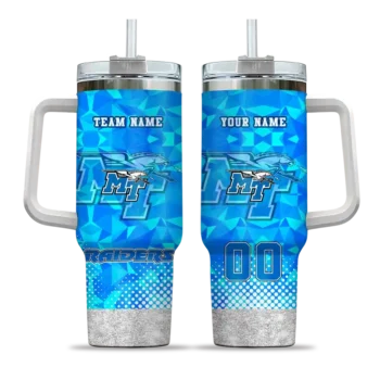 personalized middle tennessee blue raiders geometric prism blue curved tumbler best selling.webp