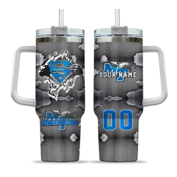 personalized middle tennessee blue raiders superman shield blue gray curved tumbler best selling.webp