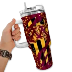 personalized minnesota golden gophers claw cut maroon black curved tumbler best selling.webp