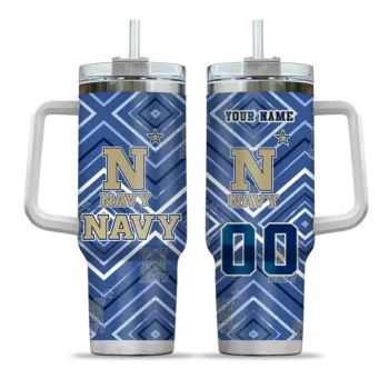 personalized navy midshipmen bold diamonds blue curved tumbler best selling.webp