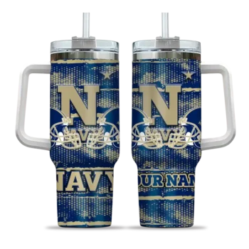 personalized navy midshipmen honey streaks blue curved tumbler best selling.webp