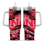 personalized nebraska cornhuskers abstract paths red curved tumbler best selling.webp