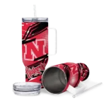 personalized nebraska cornhuskers abstract paths red curved tumbler best selling.webp