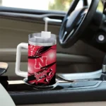 personalized nebraska cornhuskers abstract paths red curved tumbler best selling.webp