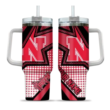 personalized nebraska cornhuskers arrow burst red curved tumbler best selling.webp