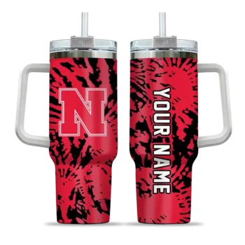 personalized nebraska cornhuskers burst swirl red curved tumbler best selling.webp