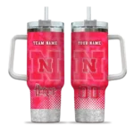 personalized nebraska cornhuskers geometric prism red curved tumbler best selling.webp