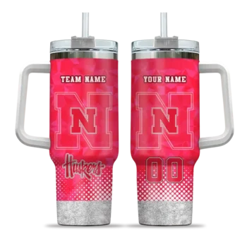 personalized nebraska cornhuskers geometric prism red curved tumbler best selling.webp